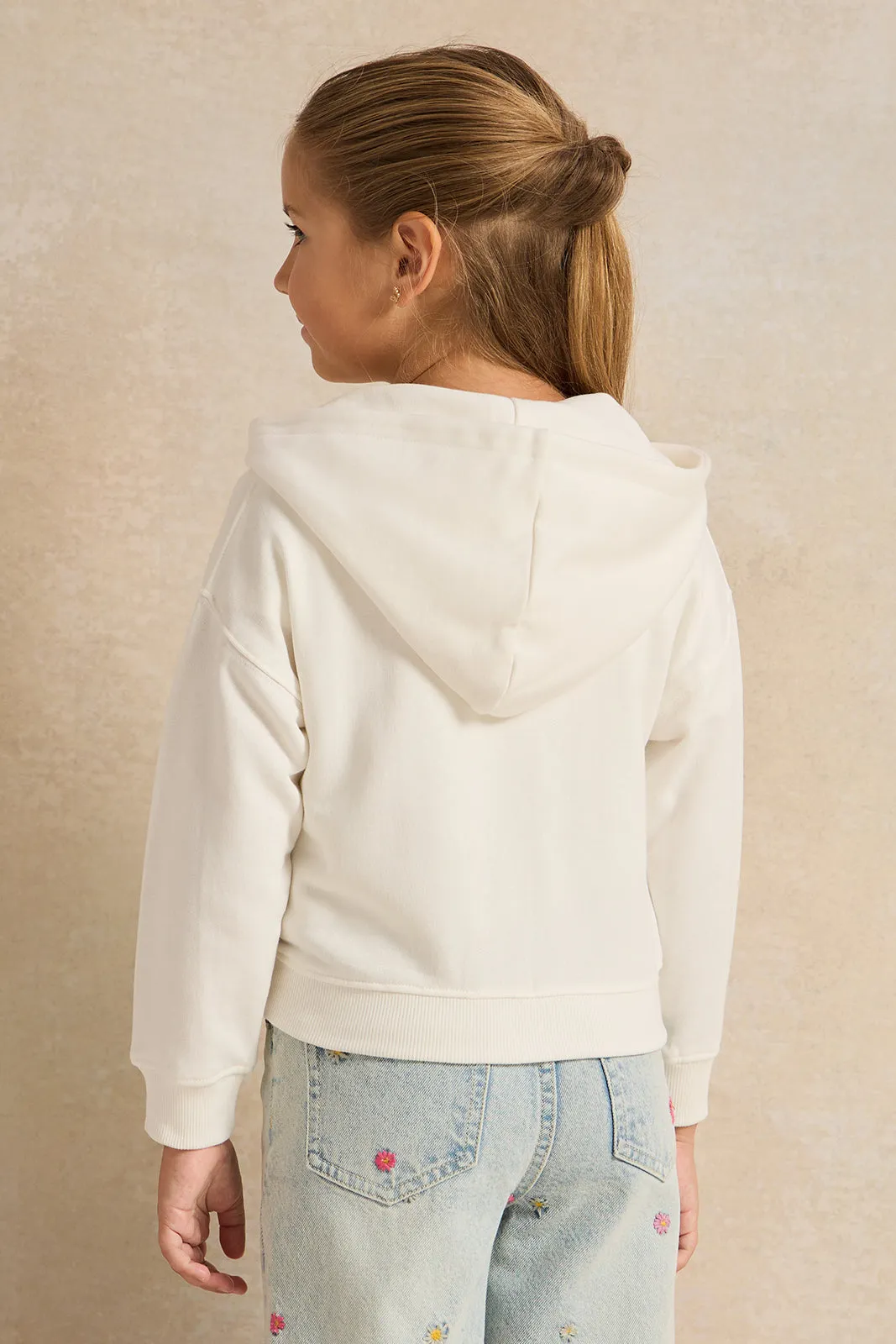 Girls White New York Printed Hooded Sweatshirt