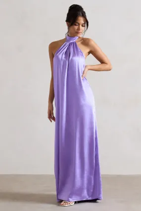 Gloriana Lilac Satin Maxi Dress with High Neck