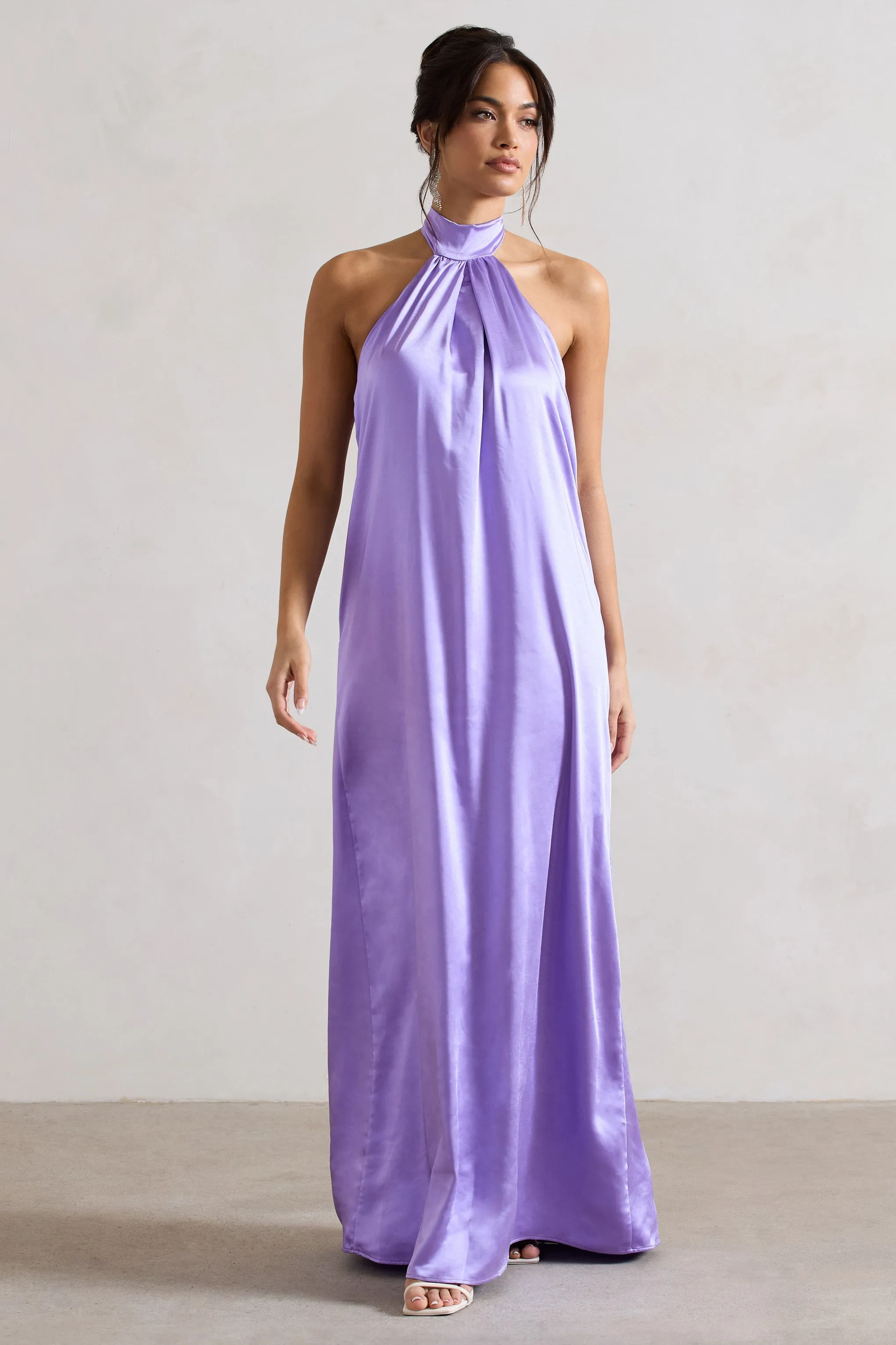 Gloriana Lilac Satin Maxi Dress with High Neck