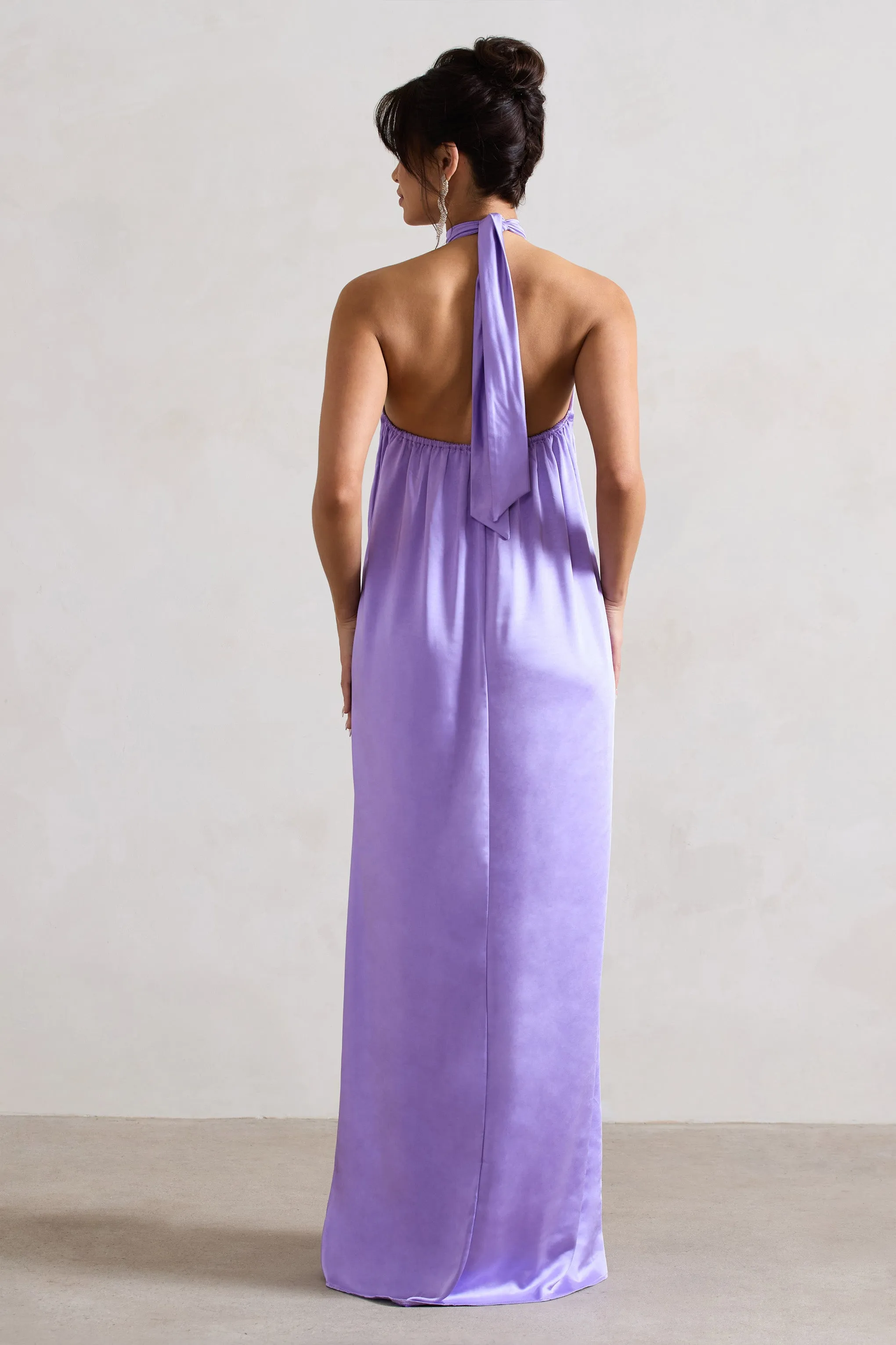 Gloriana Lilac Satin Maxi Dress with High Neck