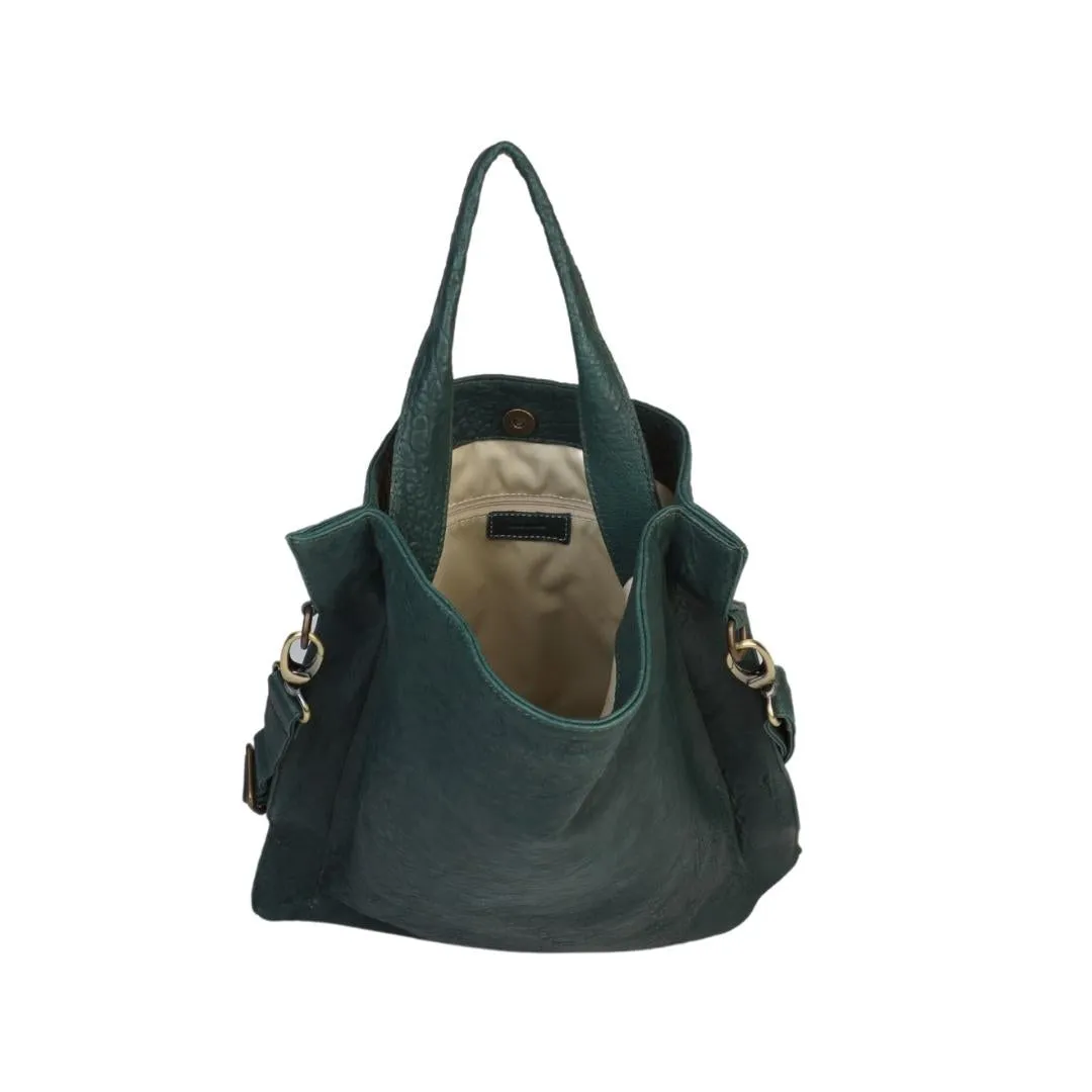 Green Leather flat bag