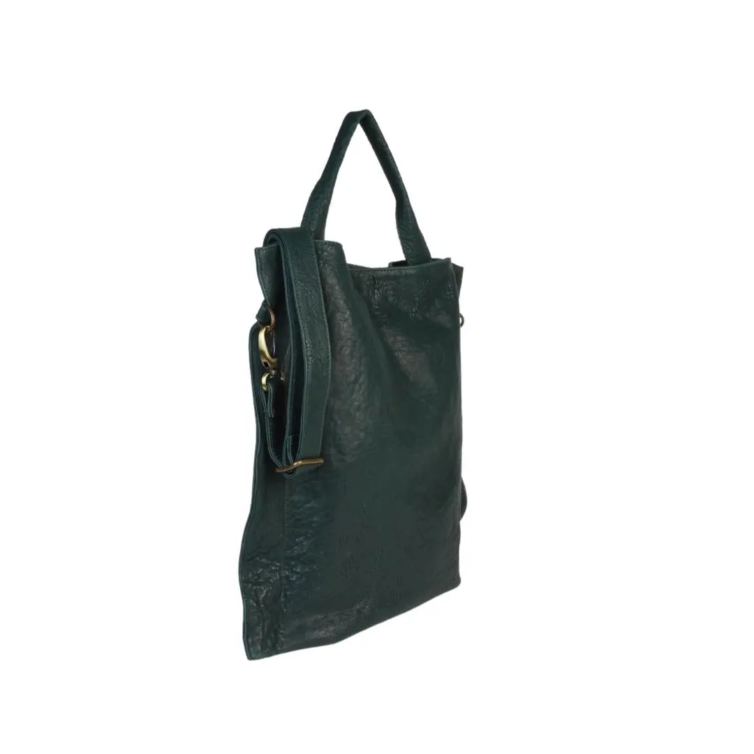 Green Leather flat bag