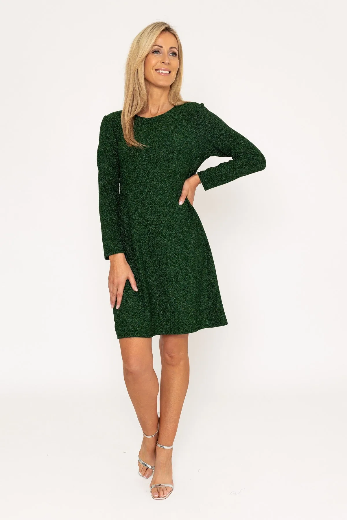 Green Sparkle Long Sleeve Mini Dress