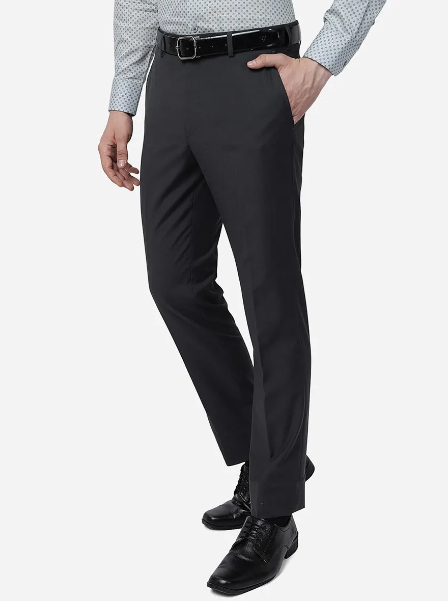 Solid Grey Slim Fit Formal Trousers by Greenfibre.