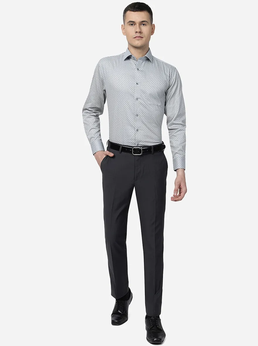 Solid Grey Slim Fit Formal Trousers by Greenfibre.