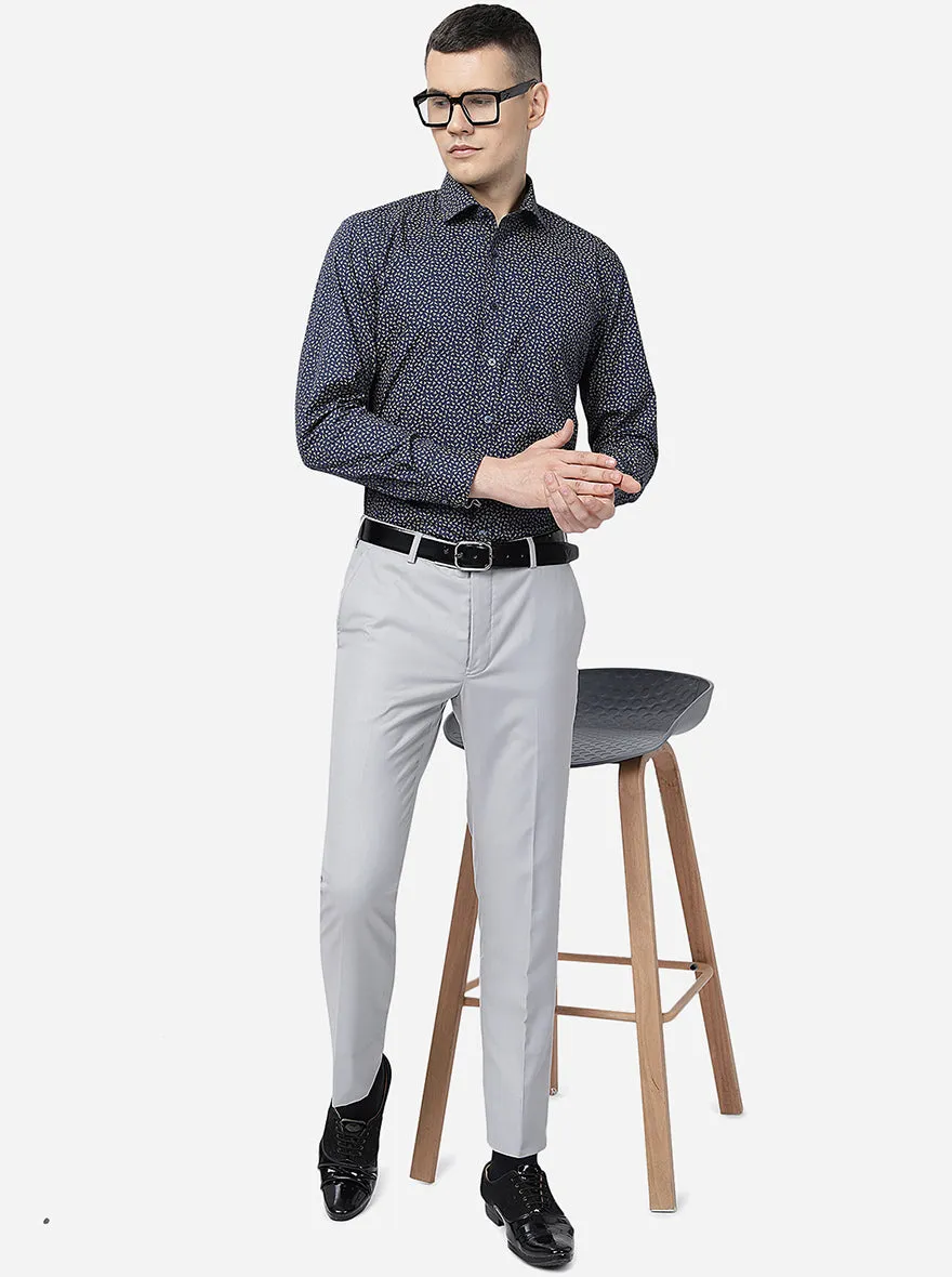 Gray Tailored Slim Dress Pants with Metal Detail