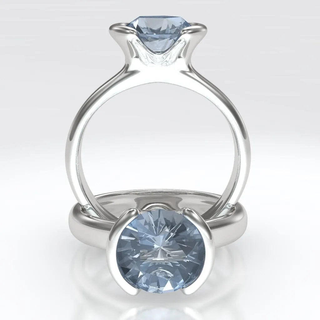 Halley - Half Bezel Set Solitaire Engagement Ring - Setting only