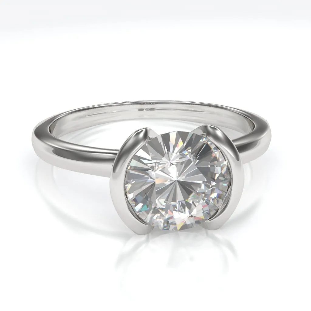 Halley - Half Bezel Set Solitaire Engagement Ring - Setting only