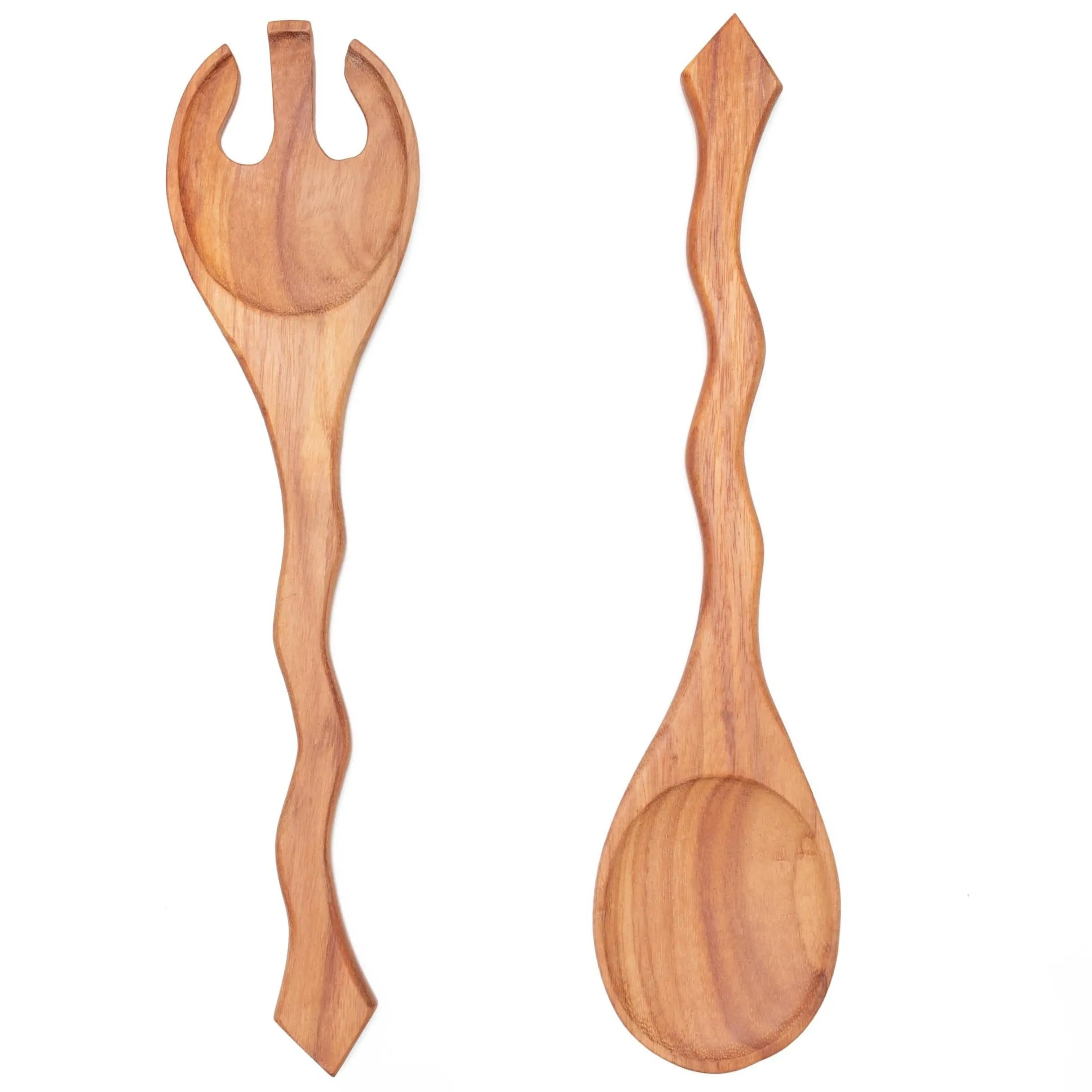 Hand Carved Wood Salad Serving Set