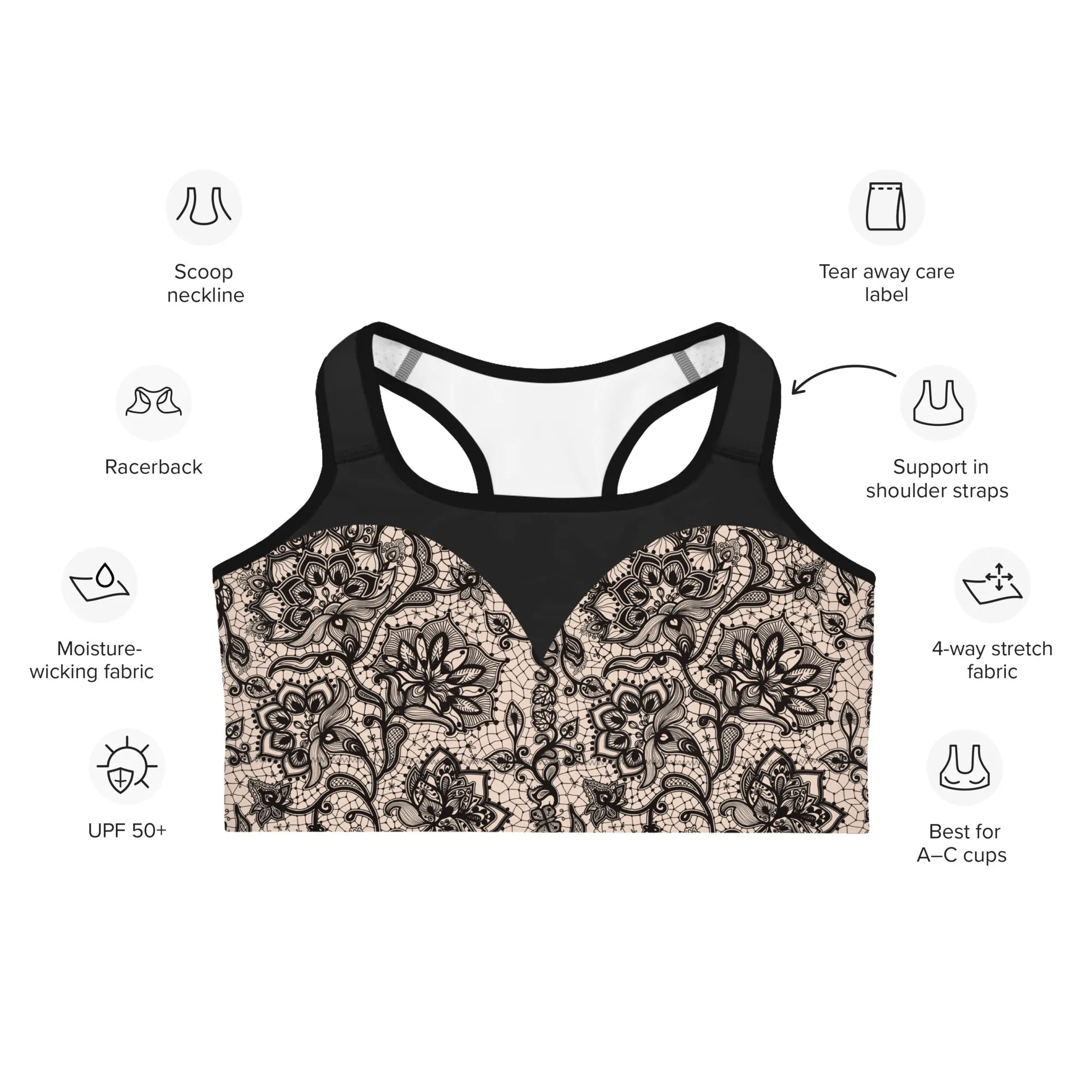 Heart Shaped Lace Sports Bra