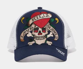 Heart Skull Trucker Hat Navy White Men