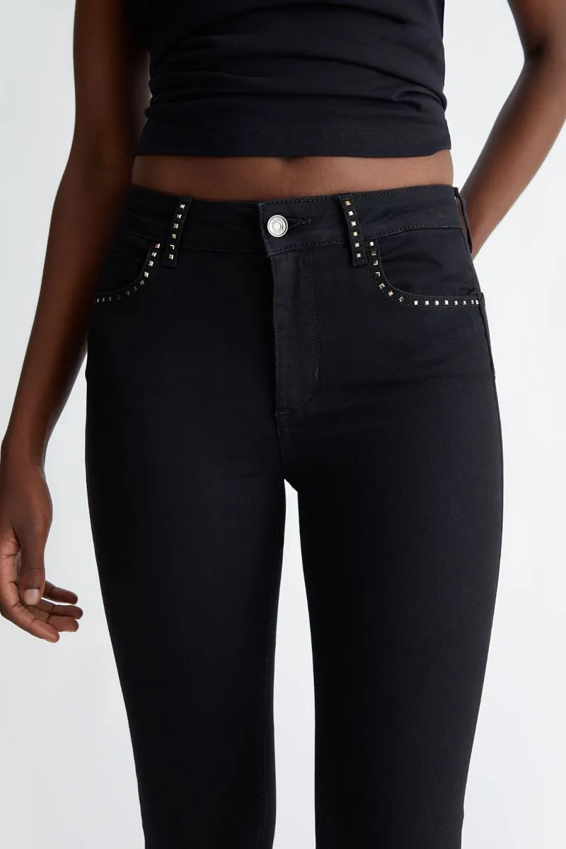 High-waisted women's black skinny jeans