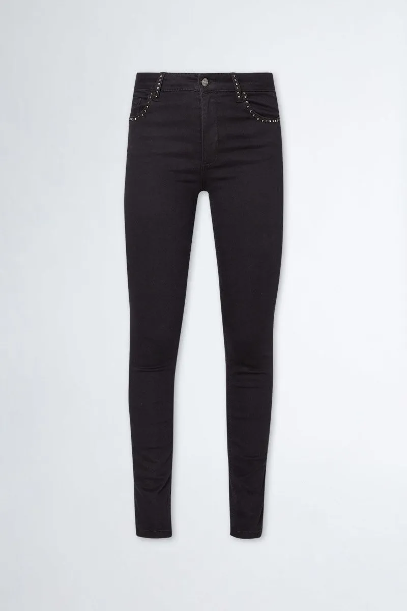 High-waisted women's black skinny jeans