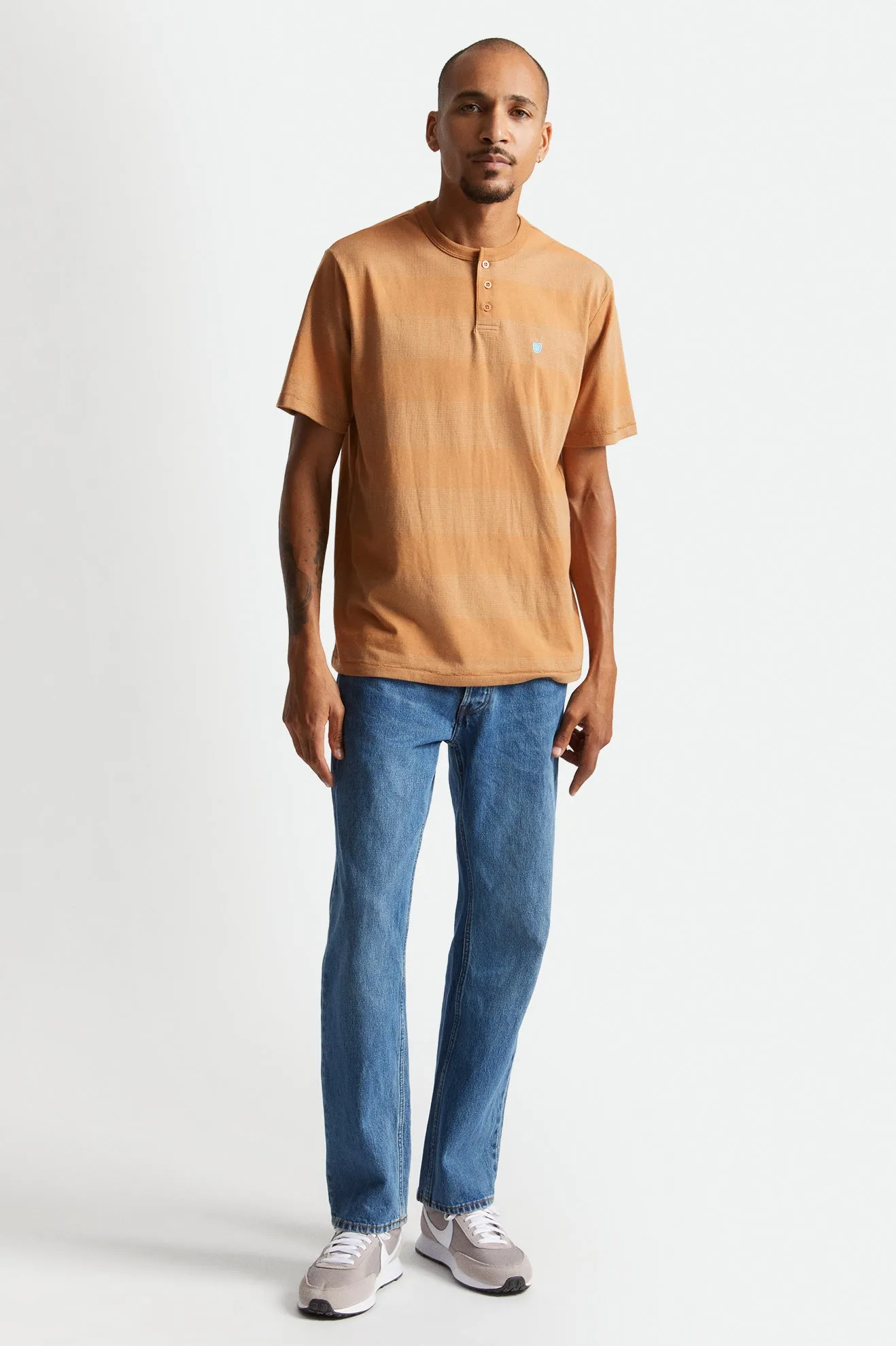 Hilt Stripe S/S Henley Knit - Caramel/Teal