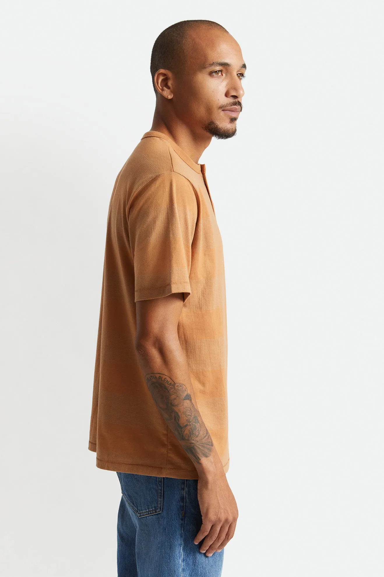 Hilt Stripe S/S Henley Knit - Caramel/Teal