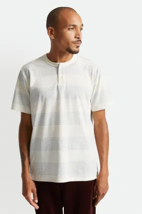 Hilt Stripe S/S Henley Knit - Off White/Slate Blue