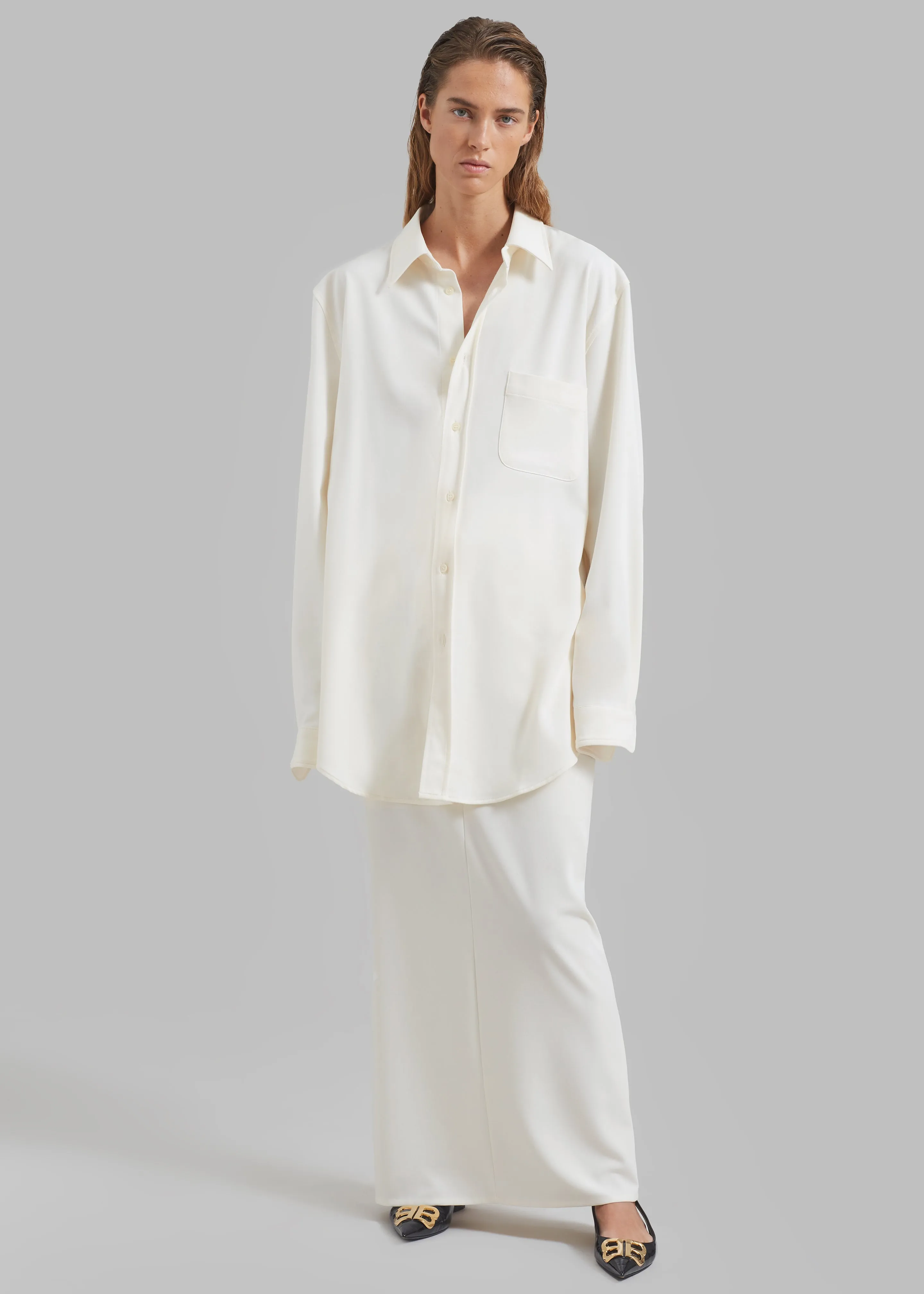 Hollis Padded Shoulder Shirt - Ivory