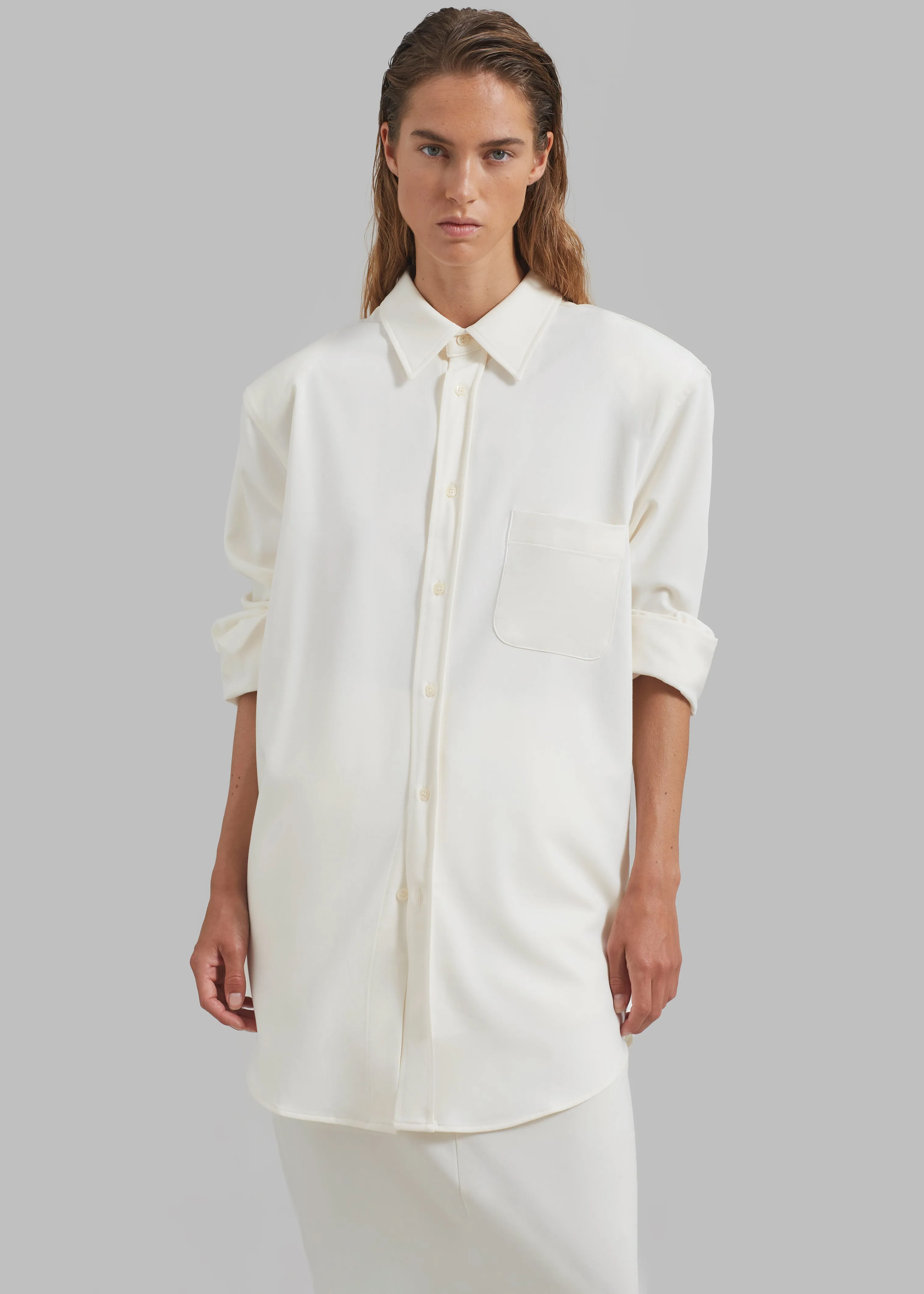 Hollis Padded Shoulder Shirt - Ivory