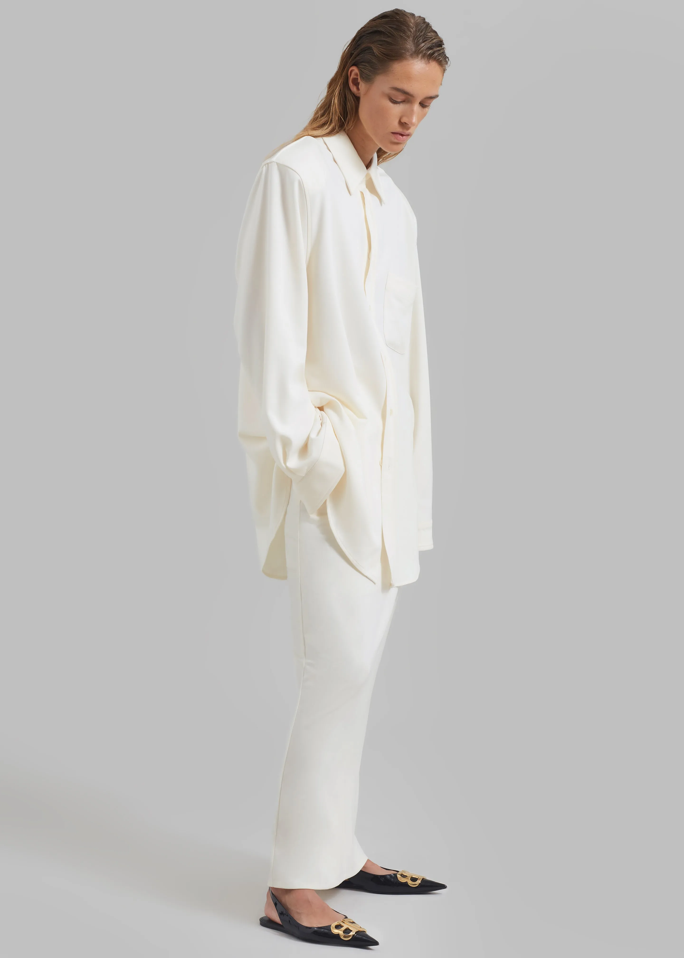 Hollis Padded Shoulder Shirt - Ivory