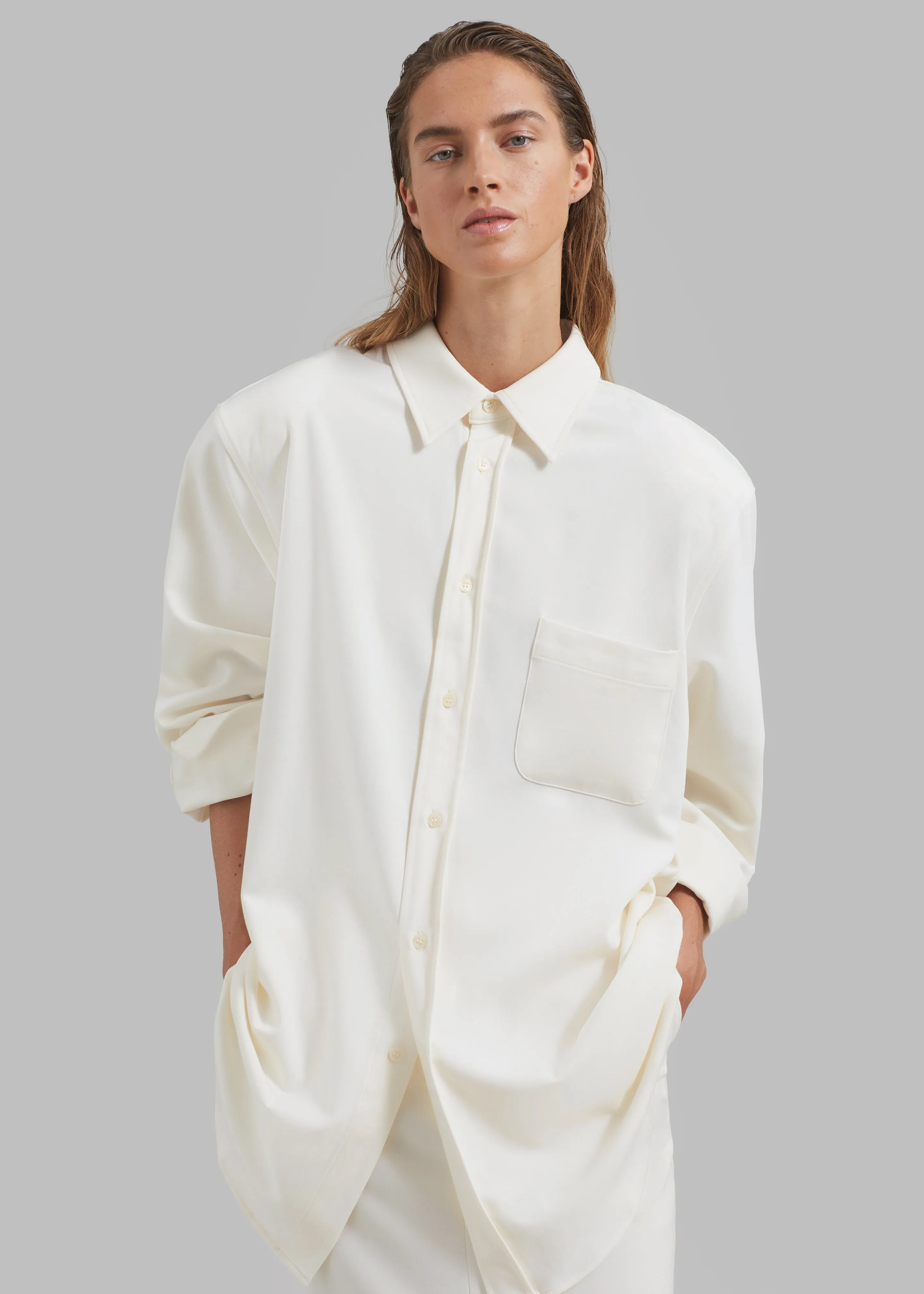 Hollis Padded Shoulder Shirt - Ivory