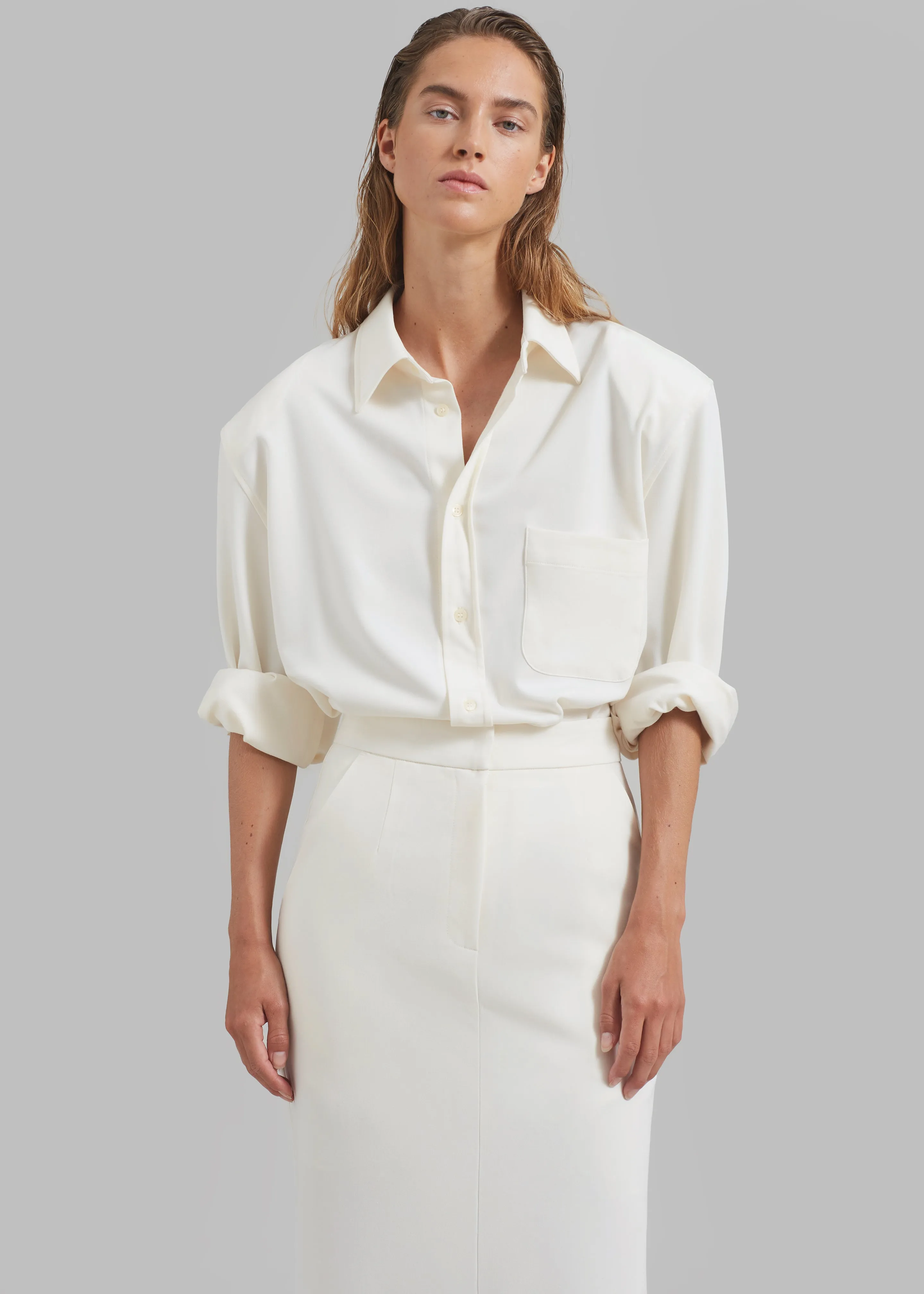 Hollis Padded Shoulder Shirt - Ivory