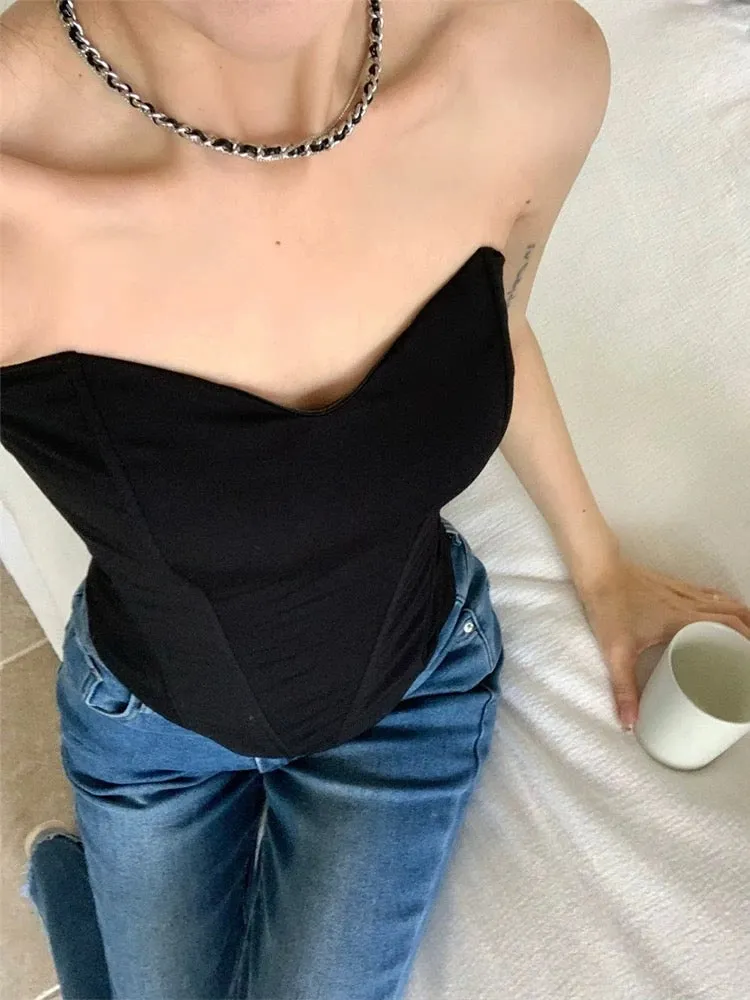 Hot girl sexy tube top black small vest wrapped chest women's clothing summer outer wear slim strapless inner short top