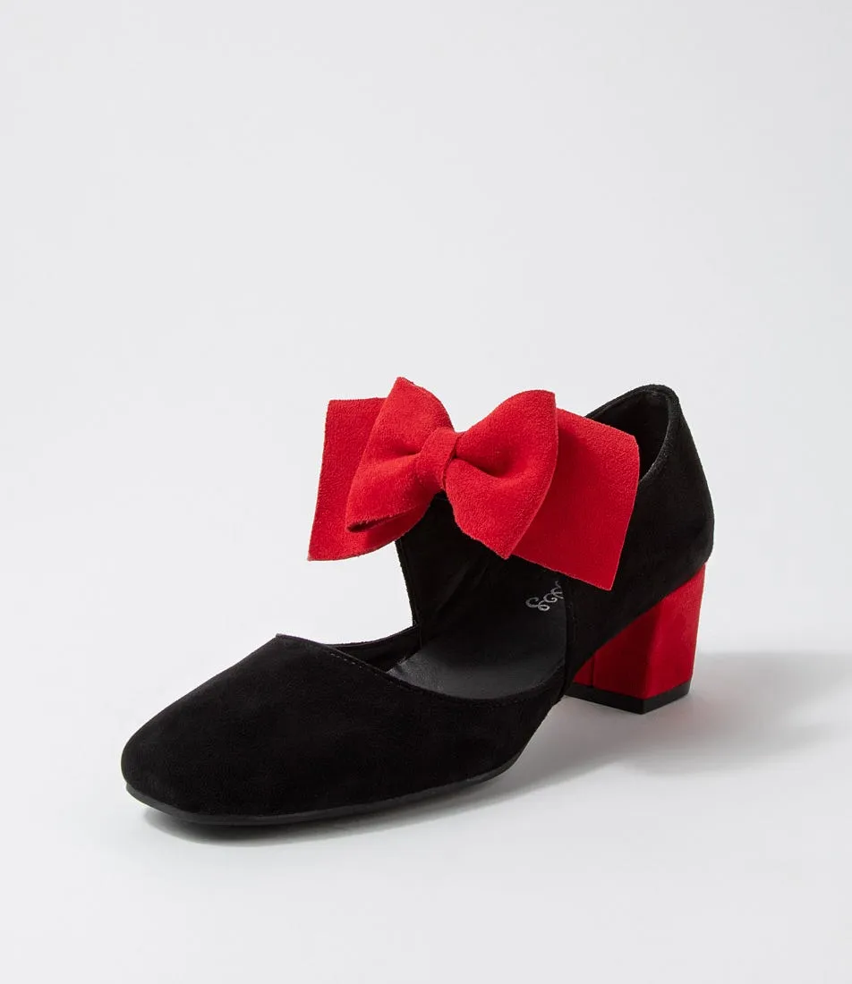 I LOVE BILLY Halim Black Red Microsuede Heels