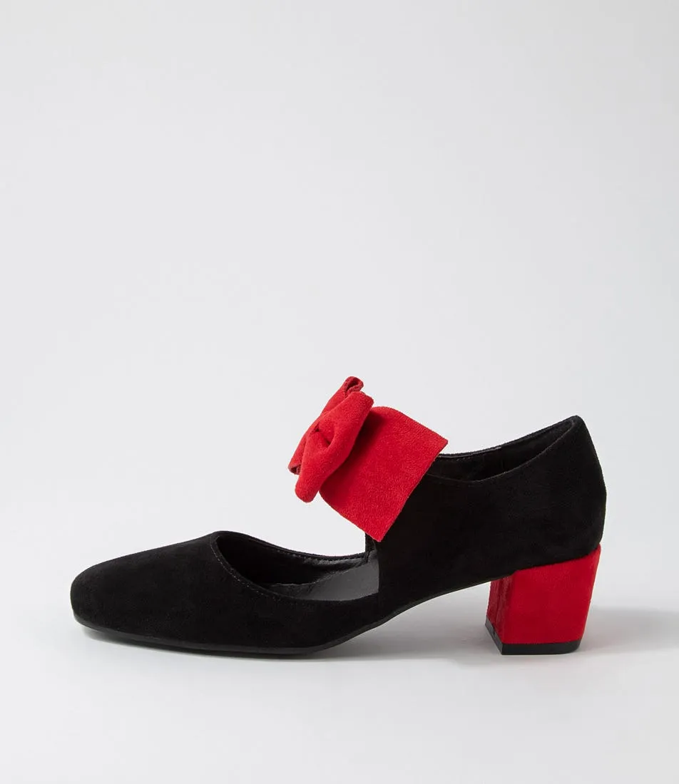 I LOVE BILLY Halim Black Red Microsuede Heels