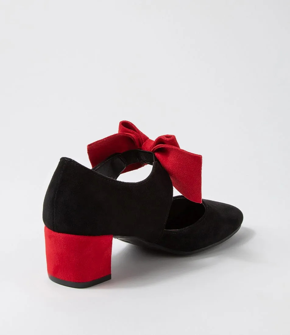 I LOVE BILLY Halim Black Red Microsuede Heels