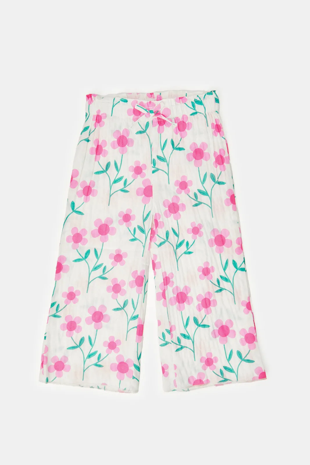 Infant Girls White Floral Print Trousers