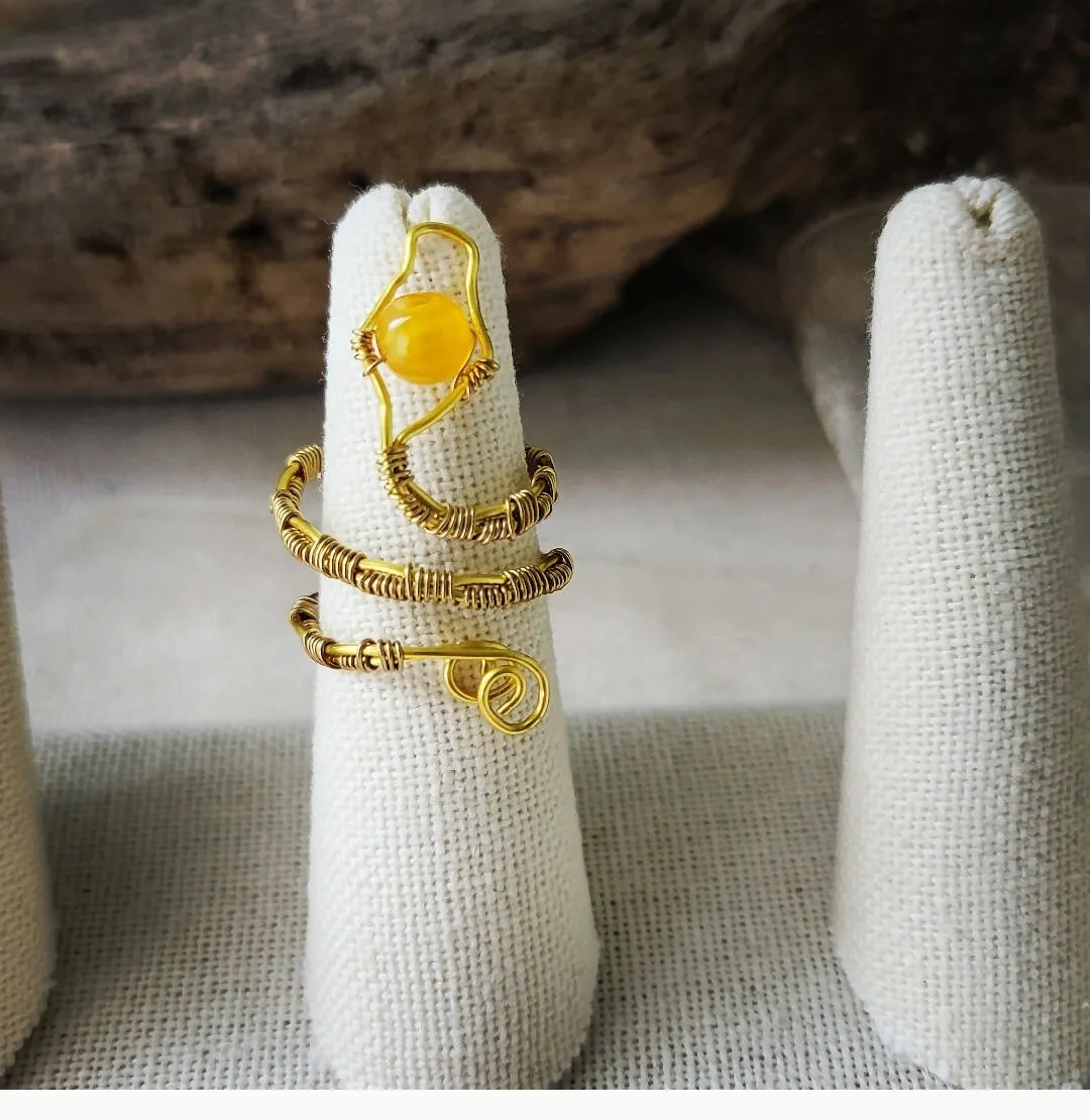 Island Girl Art - Wire Wrapped Ring- Citrine Serpent