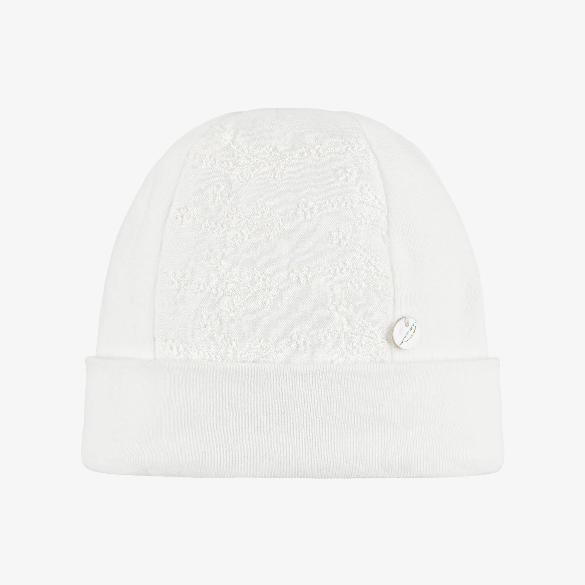 Ivory Embroidered Cotton Baby Hat