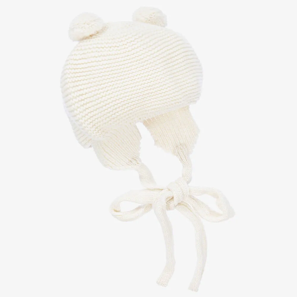 Ivory Knitted Pom-Pom Hat