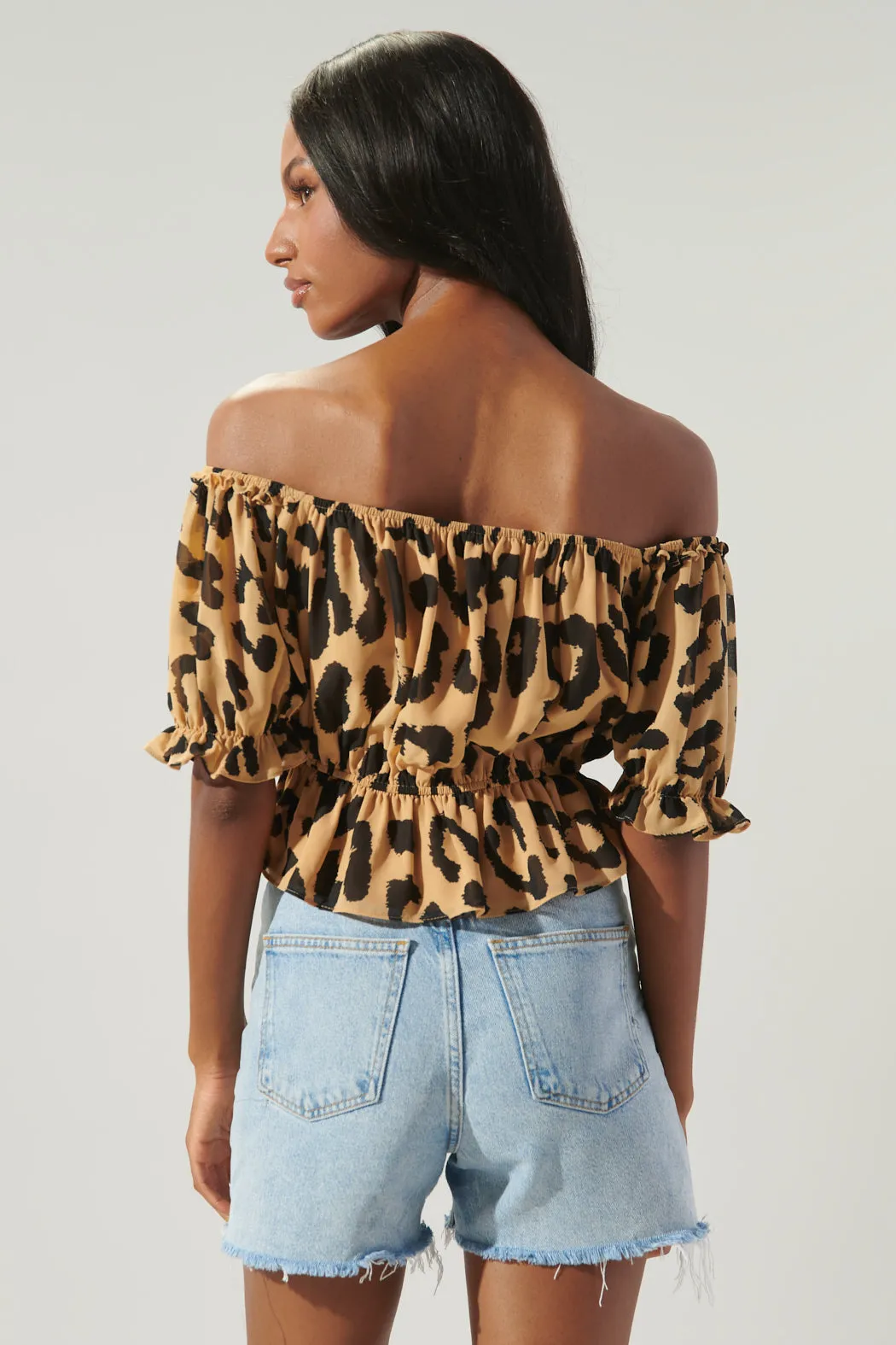 Java Leopard Edith Off the Shoulder Ruffle Top