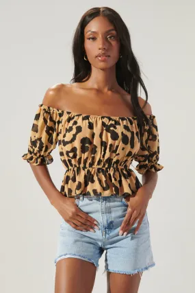 Java Leopard Edith Off the Shoulder Ruffle Top