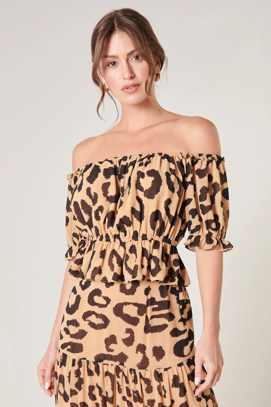 Java Leopard Edith Off the Shoulder Ruffle Top