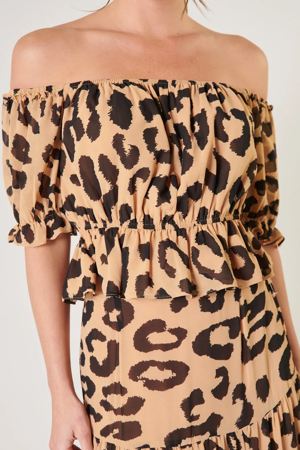 Java Leopard Edith Off the Shoulder Ruffle Top