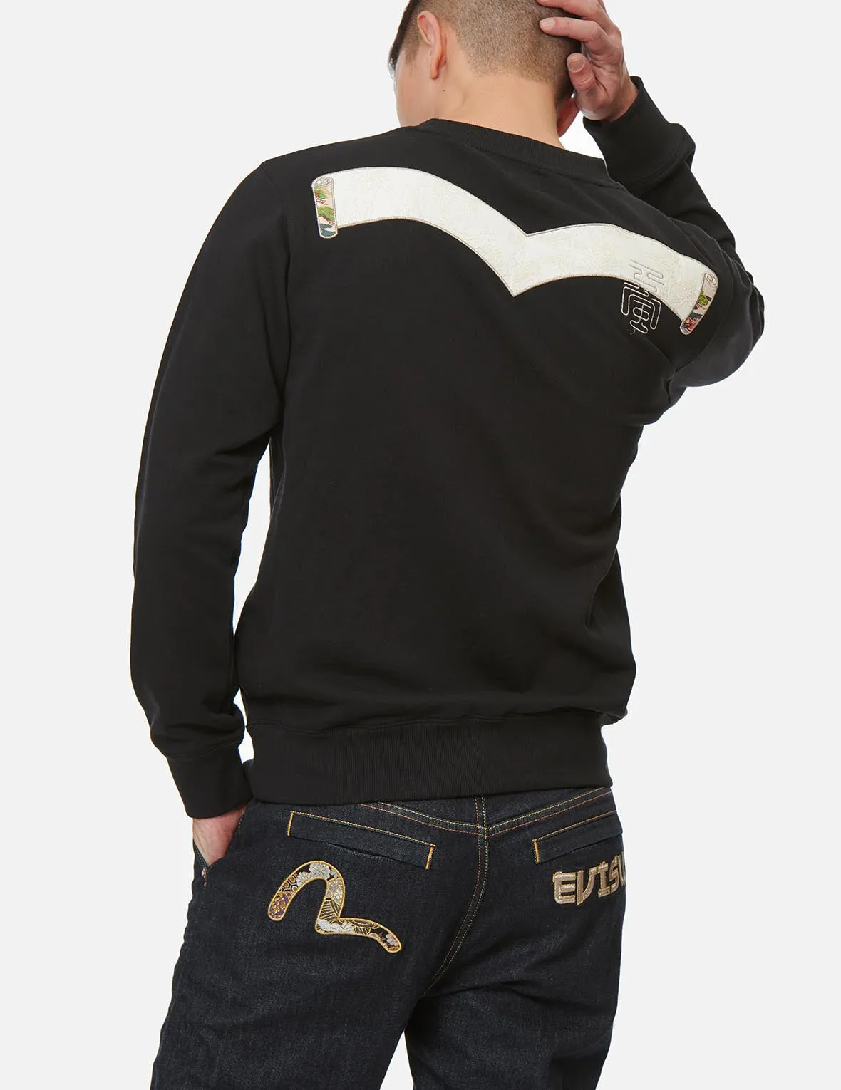 Kamon Foil-print and Scroll Daicock Appliqué Sweatshirt