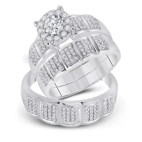 Keene Jewelers 10kt White Gold His Hers Round Diamond Halo Matching Wedding Set 7/8 Cttw