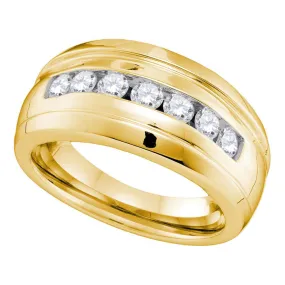 Keene Jewelers 10kt Yellow Gold Mens Round Channel-set Diamond Ridged Wedding Band Ring 3/4 Cttw