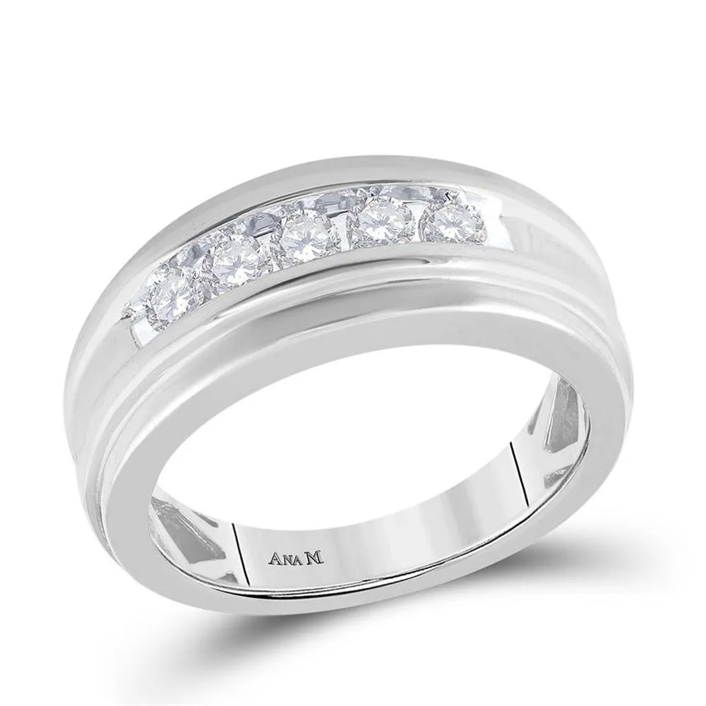 Keene Jewelers 14k White Gold Round Channel-set Diamond Mens Wedding Band 1/2 Cttw