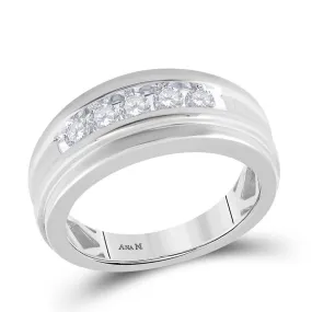 Keene Jewelers 14k White Gold Round Channel-set Diamond Mens Wedding Band 1/2 Cttw