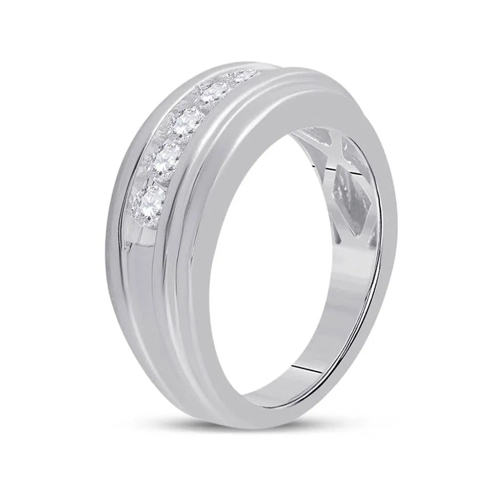 Keene Jewelers 14k White Gold Round Channel-set Diamond Mens Wedding Band 1/2 Cttw