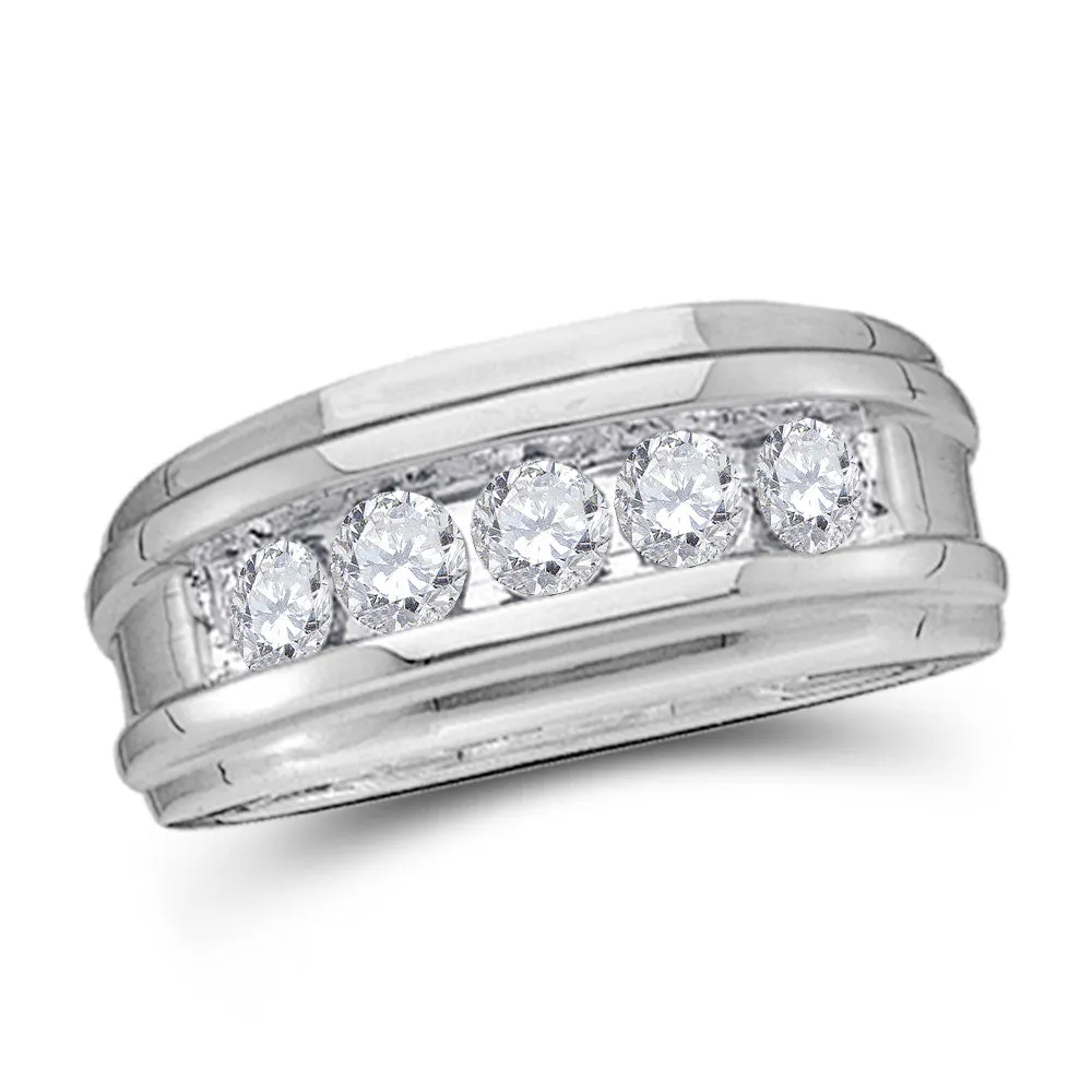 Keene Jewelers 14kt White Gold Mens Round Diamond Wedding Channel Set Band Ring 1/4 Cttw