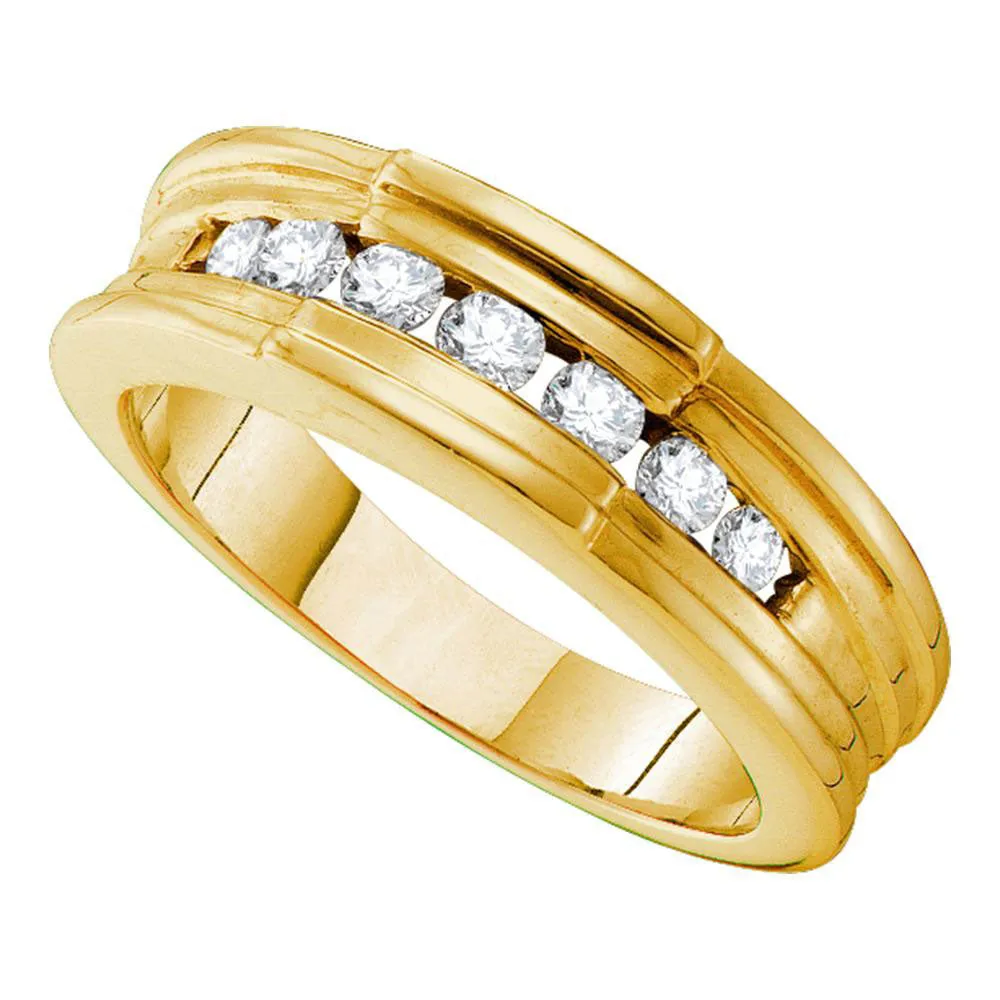 Keene Jewelers 14kt Yellow Gold Mens Round Channel-set Diamond Ridged Edges Wedding Band 1/2 Cttw