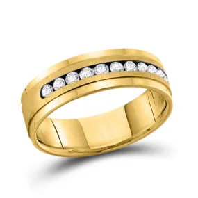 Keene Jewelers 14kt Yellow Gold Mens Round Channel-set Diamond Single Row Wedding Band Ring 1/2 Cttw