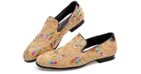 Khaki Beige Colorful Sequins Mens Oxfords Loafers Dress Shoes