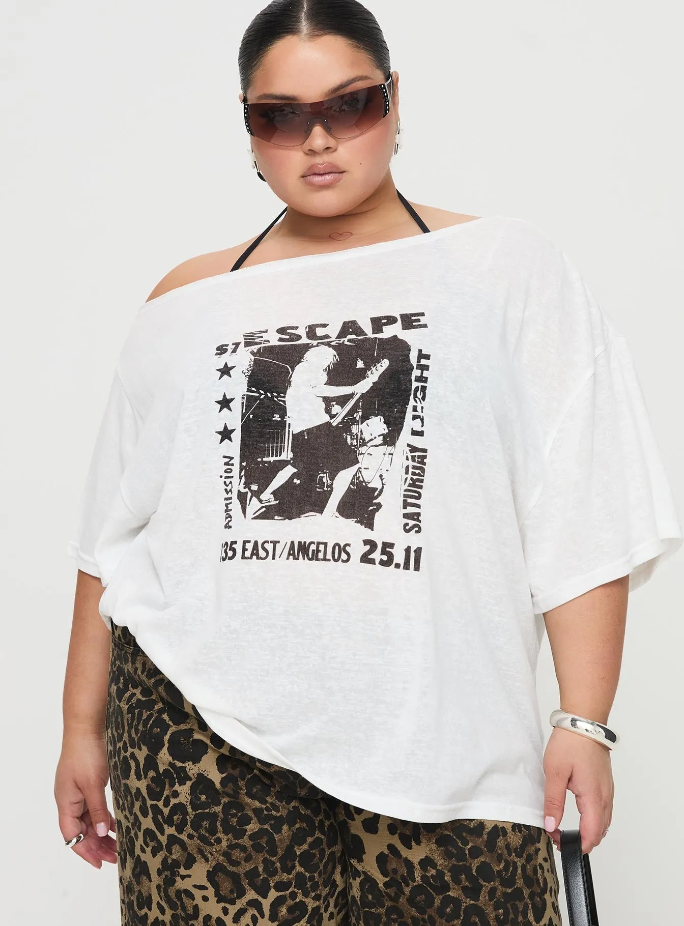 White Curve Off The Shoulder Kippa Tee