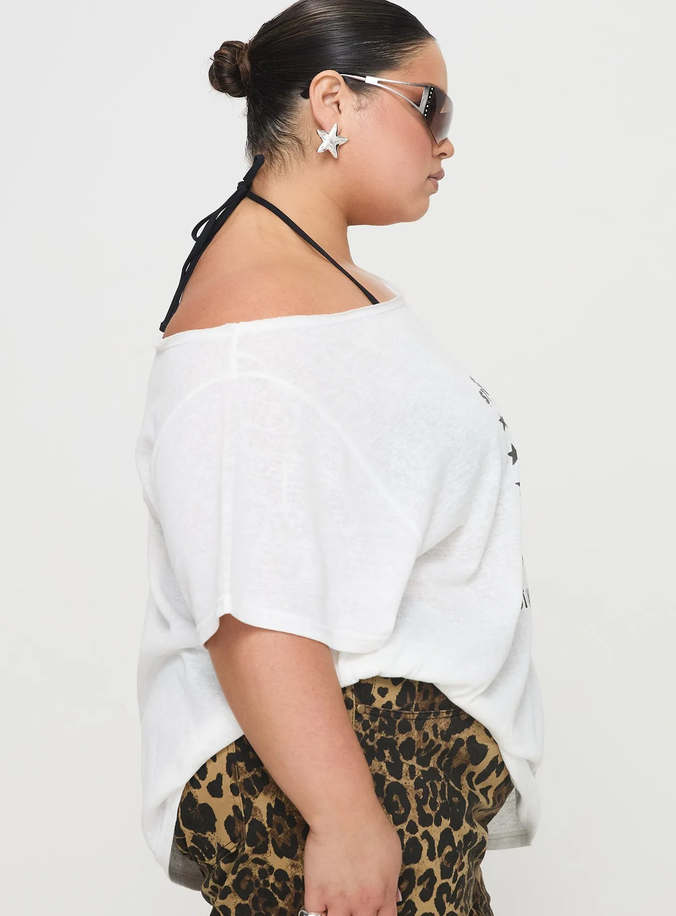 White Curve Off The Shoulder Kippa Tee