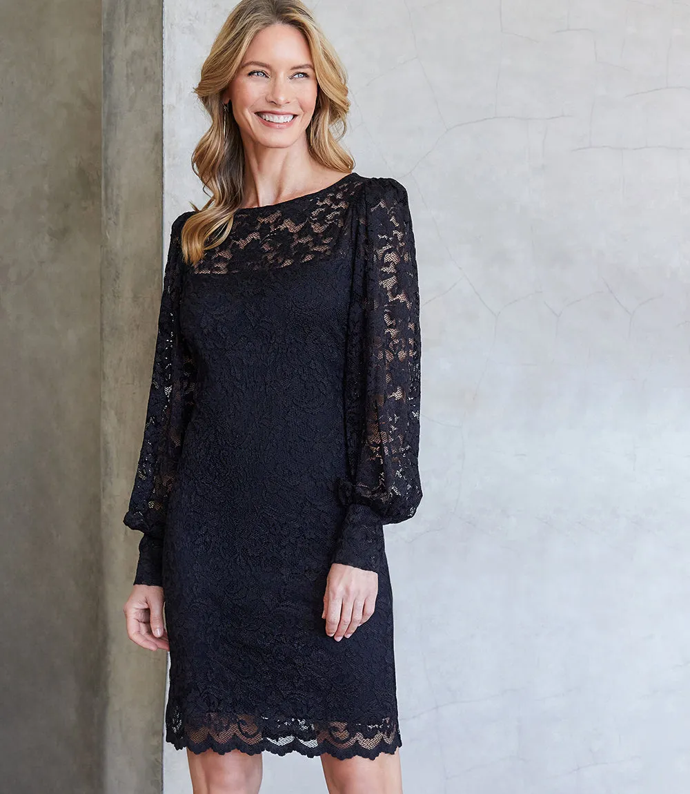 Elegant Boatneck Dress with Lace